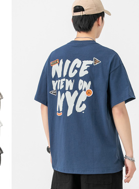 ORLS国潮牌ins风夏季短袖T恤男女宽松百搭字母印花贴标半袖体恤衫