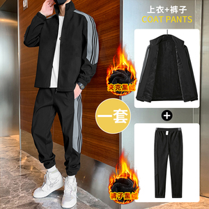 A438-JRD02-P100 秋冬季宽松男士立领大码休闲夹克加绒运动套装潮图片
