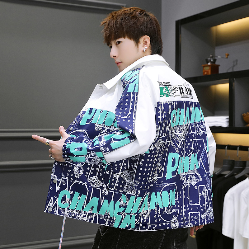 外套春季2024新款港风ins潮男生拼接夹克痞帅上衣服A438-609-P70，男装夹克，电商A438