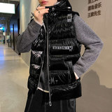 A438-MJ03-P902025秋冬上新宽松连帽亮面无袖外套休闲青年马甲潮，女装短外套，电商A438