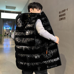 A438-MJ02-P85 2025秋冬新款连帽宽松中长款外套休闲青年亮面马甲图片