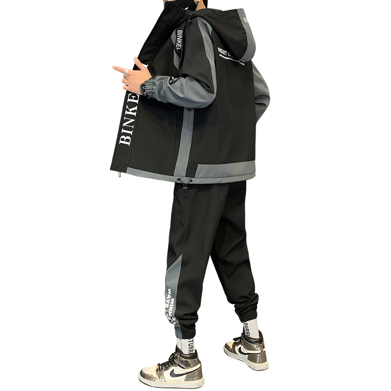 A438-JRD03-P105现货男士连帽工装夹克加绒加厚休闲运动套装,男装夹克,电商A438