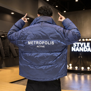 90%白鸭绒冬装新款潮牌保暖羽绒服男潮百搭外套A438-2713,方跟黑色过膝长靴搭配图片