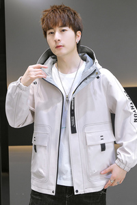 2025春秋潮牌工装连帽宽松短款夹克外套韩版休闲男 A436-607-P70图片