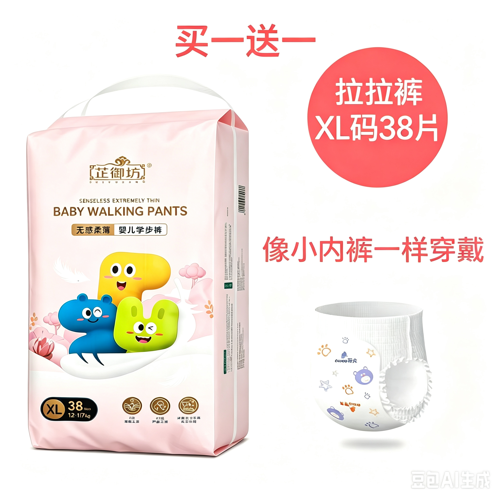 芷御坊拉拉裤婴儿男女透气超薄鲸吸款尿不湿干爽防红臀棉柔纸尿裤