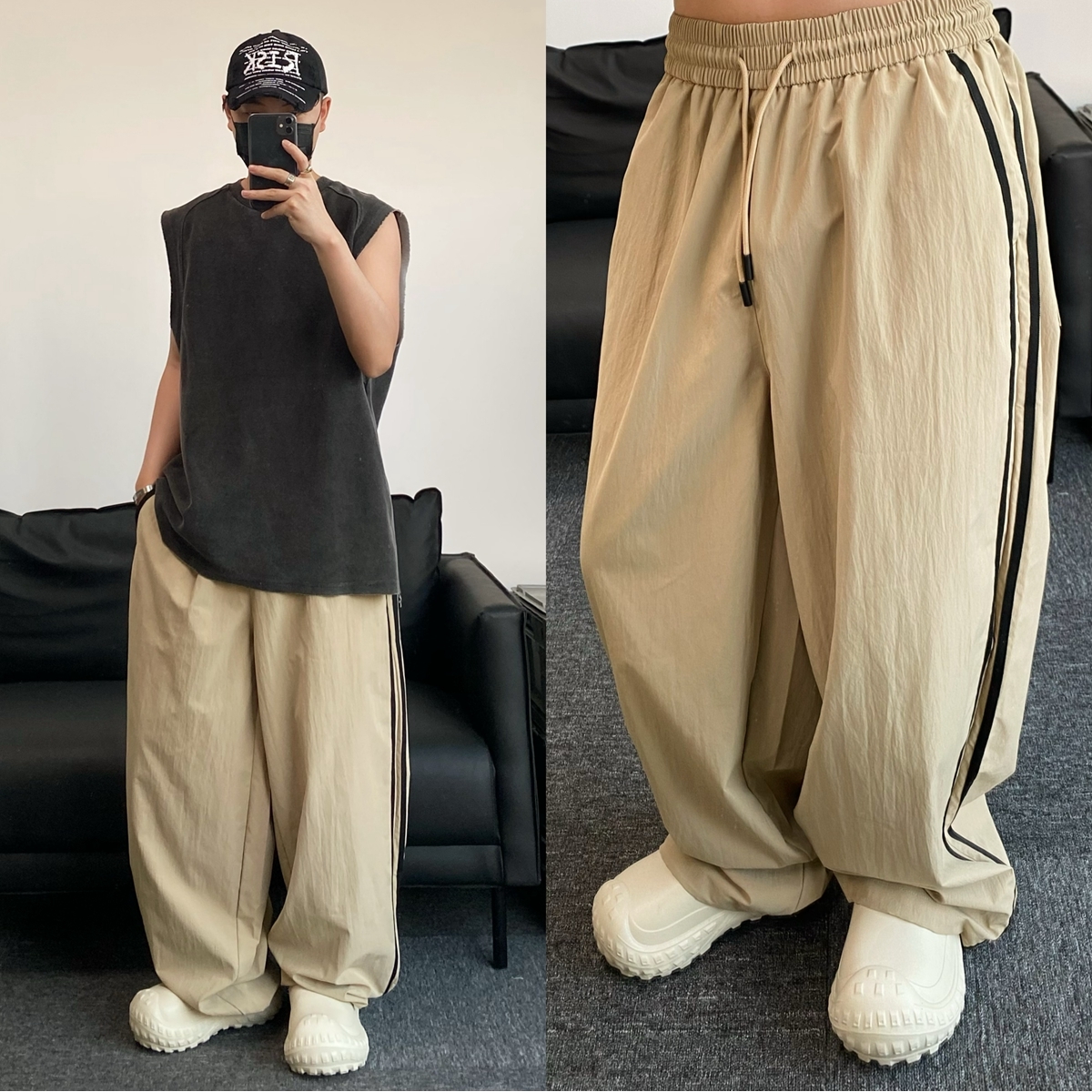 【官网免税】BEAMS NNDS裤子阔腿束脚速干休闲男女直筒宽松面包长