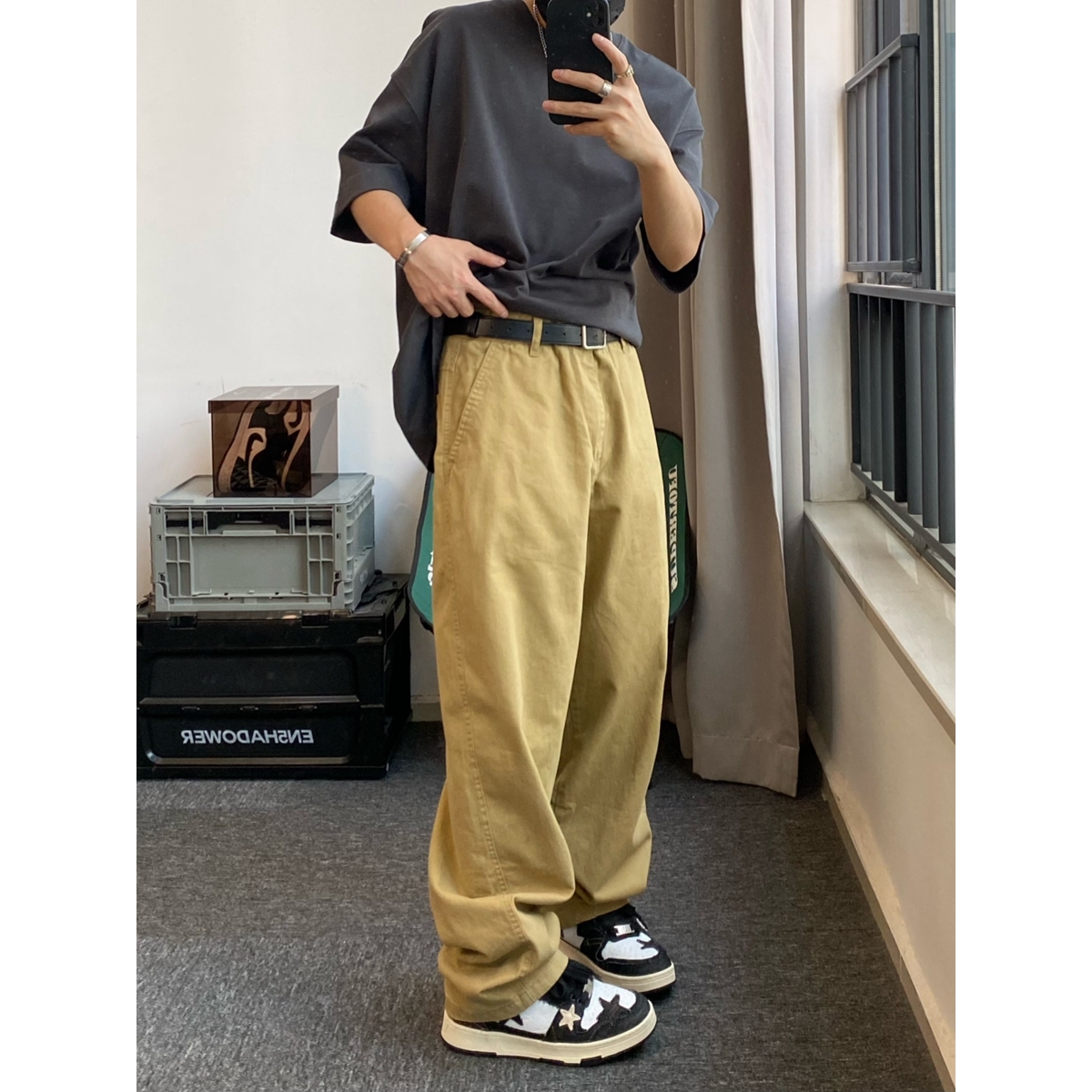 【官网免税】BEAMS NNDS裤子日系复古纯色休闲长直筒做旧宽松工装