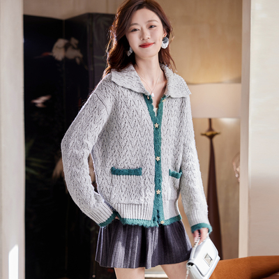 宝诗黎翻领慵懒针织短外套