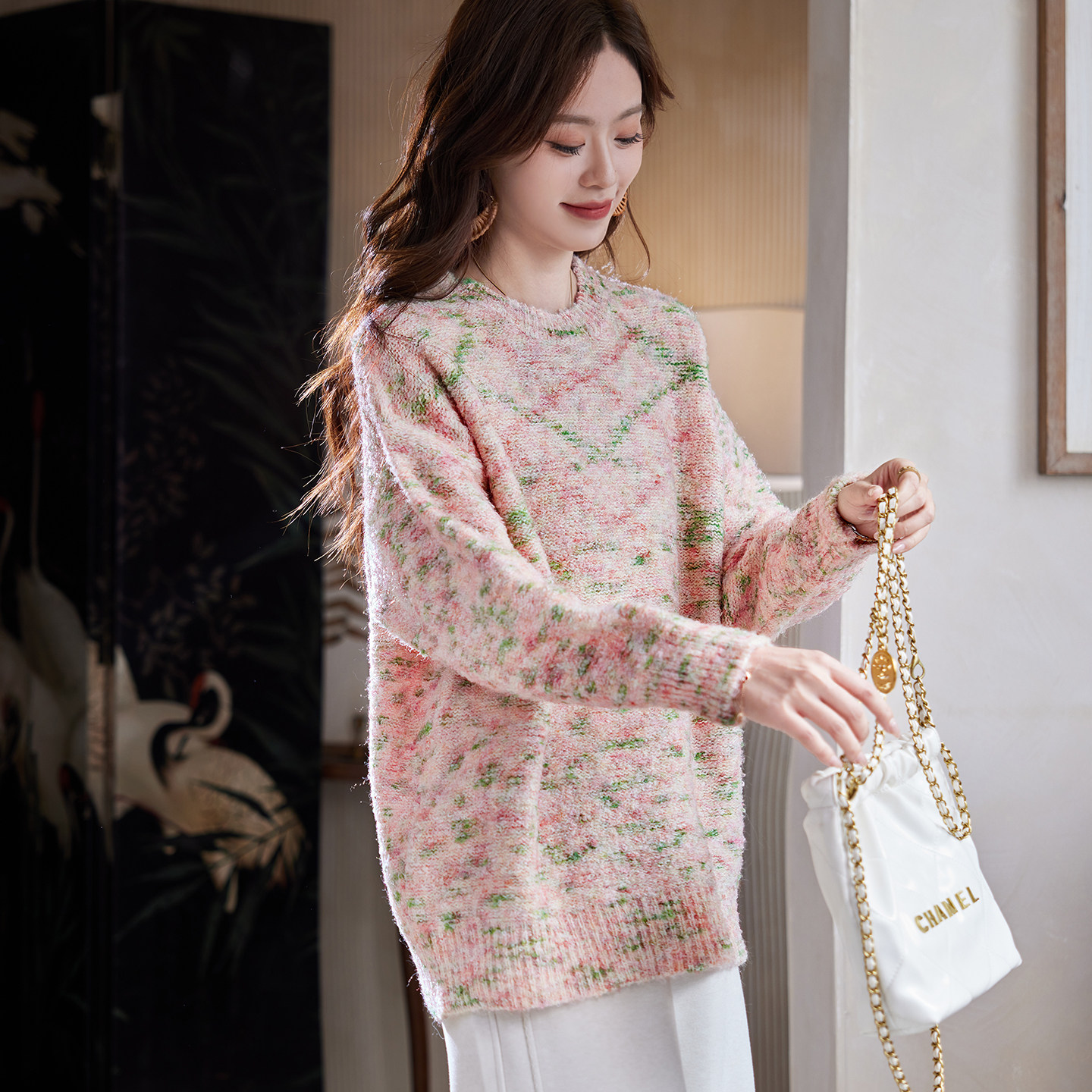 宝诗黎中长款晕染慵懒针织毛衣2026春季韩系洋气休闲宽松大码女装