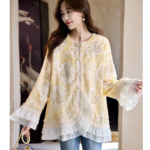 女装 宝诗黎圆领刺绣镂空外套2026春季 洋气慵懒休闲百搭宽松大码