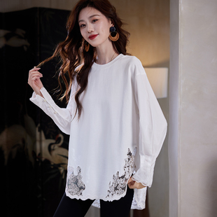 蕾丝拼接棉质长袖 价278元 T恤AFS2092 新品 宝诗黎