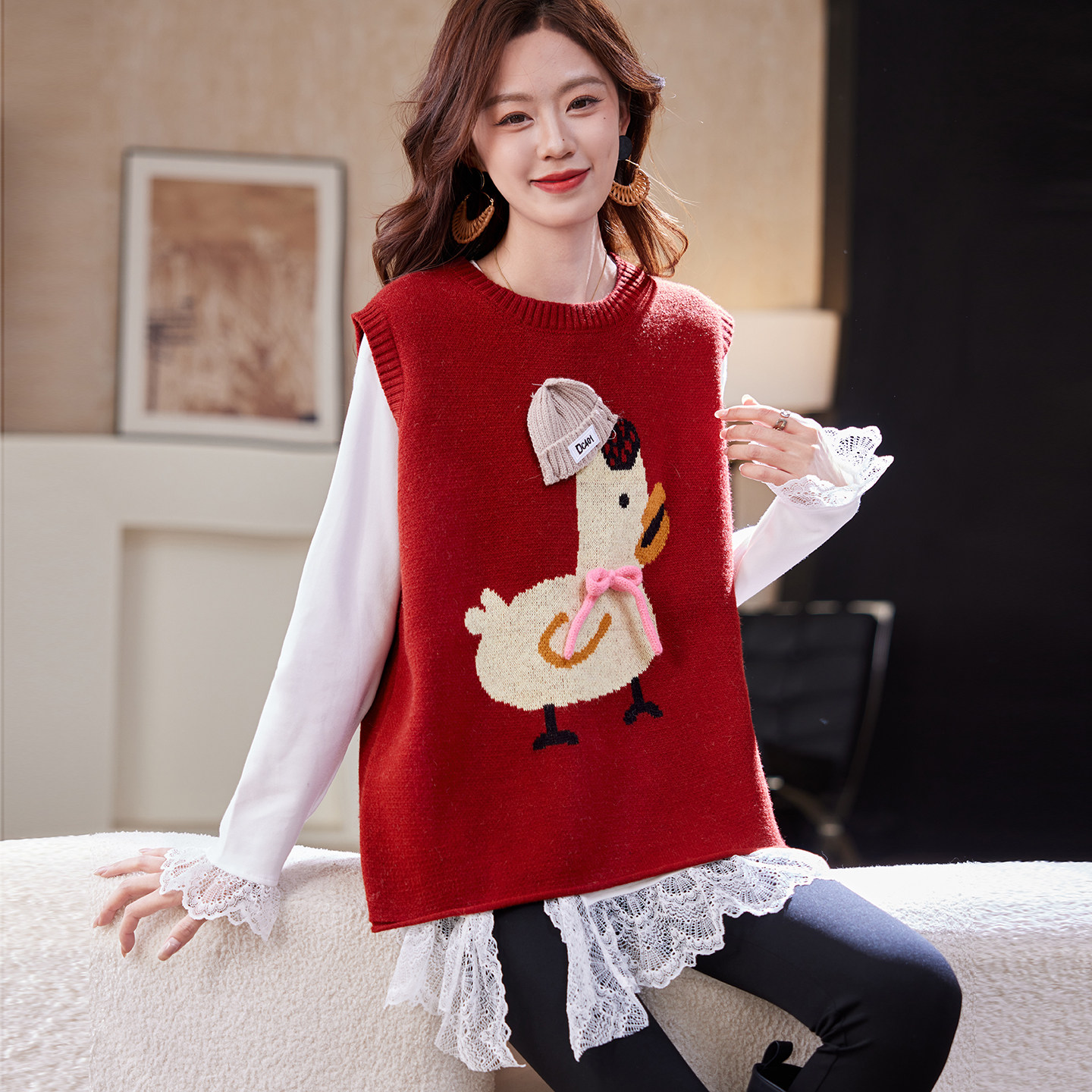 宝诗黎圆领提花针织马甲背心2026春季韩系宽松休闲减龄百搭上衣女,女装/女士精品,马夹,淘宝优惠券,粉丝福利购,淘宝优惠卷