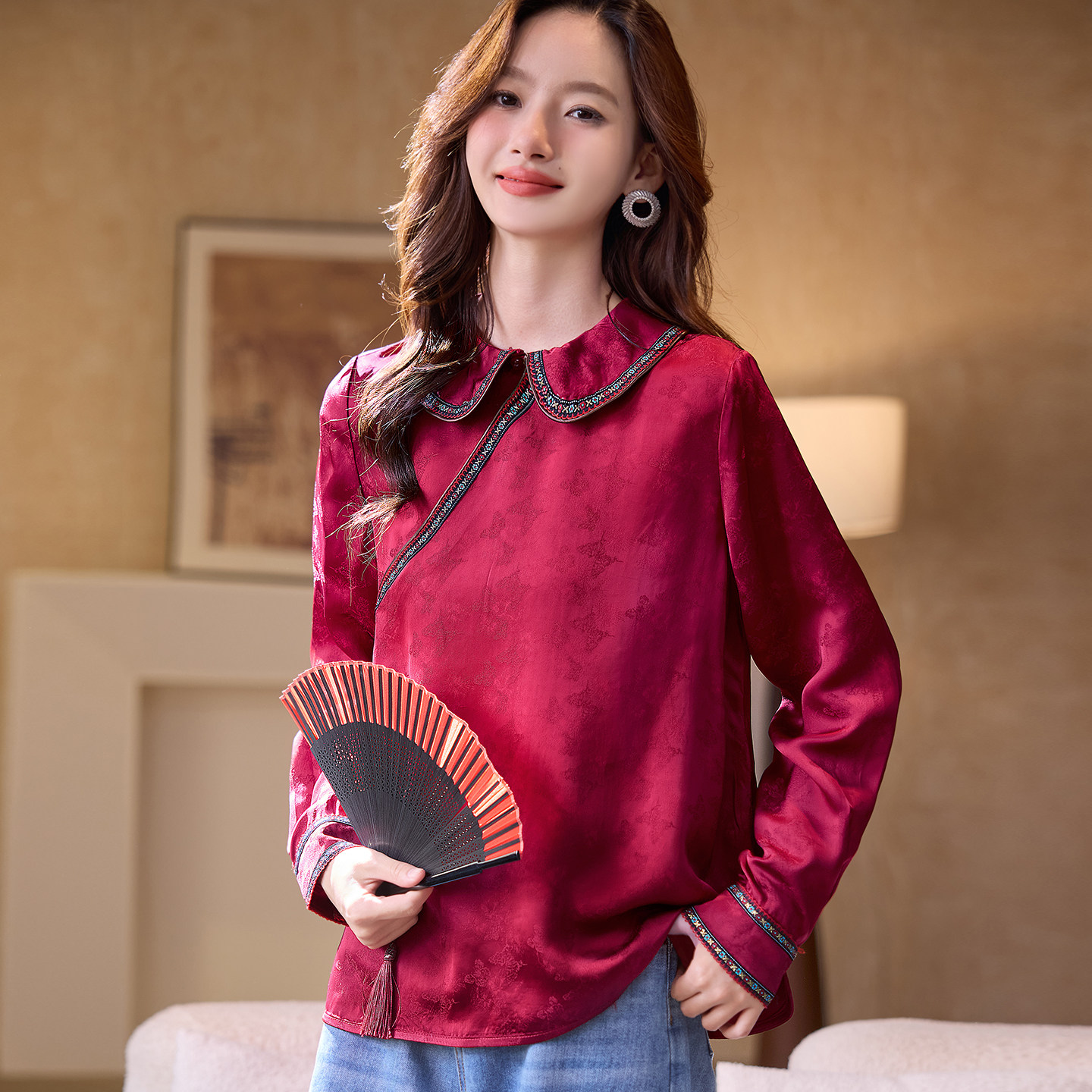 宝诗黎【新品价258元】新中式提花长袖衬衫ANH2034,女装/女士精品,衬衫,淘宝优惠券,粉丝福利购,淘宝优惠卷