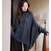 针织衫 2026早春新款 气质简约慵懒宽松大码 宝诗黎半高领蝙蝠袖 女装