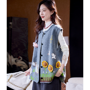 宝诗黎圆领勾花针织马甲背心2026早春减龄休闲百搭宽松大码 外套女