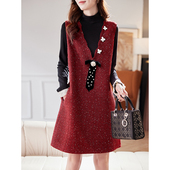 宝诗黎小香风新年红色打底亮片背心裙2026春季 高级感连衣裙套装