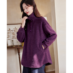 上衣 时尚 宝诗黎高领宽松慵懒卫衣女2025新款 简约纯色休闲百搭冬季