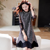 宝诗黎小香风钉珠亮片拼接背心裙2026春季 气质韩系高级感连衣裙