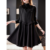 宝诗黎娃娃领亮丝背心连衣裙2026春季 气质简约韩系A字休闲小黑裙