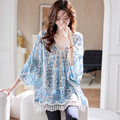 宝诗黎蝙蝠袖 女装 钉珠印花上衣2025夏季 气质波西米亚风宽松大码