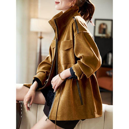 宝诗黎小立领抽绳收腰外套