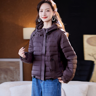 宝诗黎连帽轻薄白鸭绒排骨羽绒服2025冬季 百搭保暖90绒外套女 短款