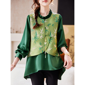 2026春季 宝诗黎假两件新中式 拼接提花衬衫 国风气质休闲宽松衬衣女