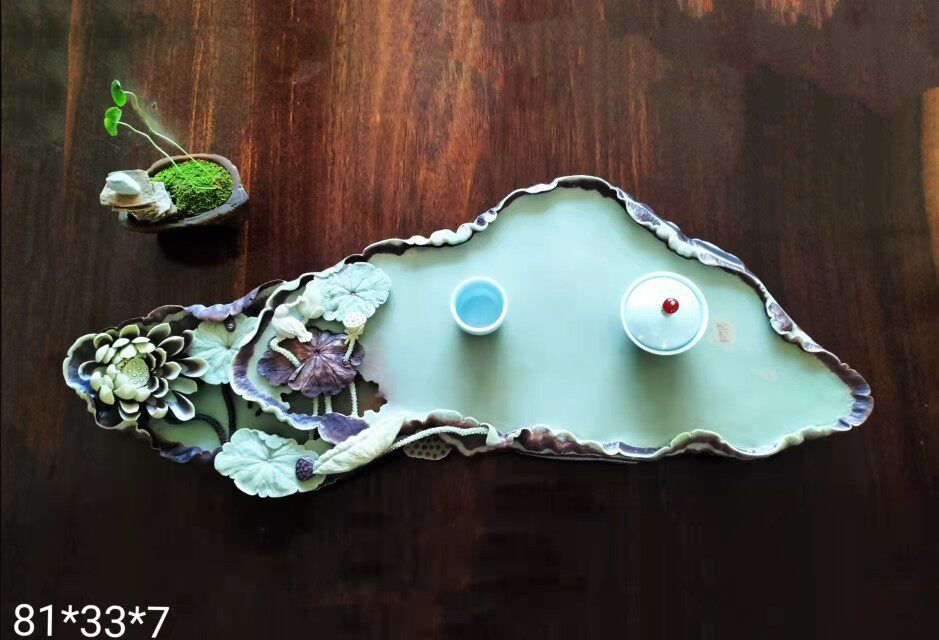 收藏级天然紫袍玉带石茶盘手工雕刻老料原石茶海小茶台
