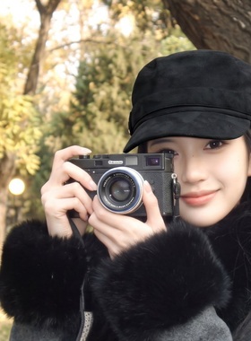 秋日复古麂皮绒黑色贝雷帽女氛围感拍照显脸小百搭气质优雅画家帽