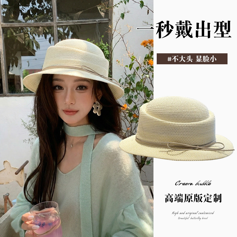 法式千金风透气淑女蝴蝶结礼帽春夏防晒遮阳拍照出片优雅太阳帽子