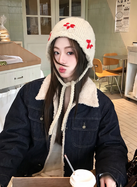 针织护耳花朵绑带包头帽女秋冬甜美保暖显脸小休闲通勤防寒毛线帽