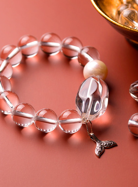 天然白水晶珍珠银鱼手串