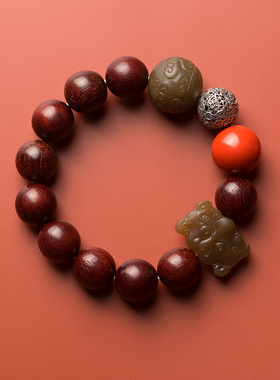 多宝小叶紫檀朱砂文玩手串糖玉