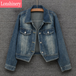 上衣洋气百搭外穿潮 牛仔长袖 2025春秋新款 复古做旧牛仔外套女短款
