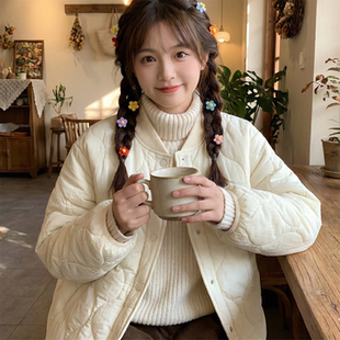 日系软妹复古立领棒球服少女冬加厚宽松百搭显瘦纯色短款棉衣外套