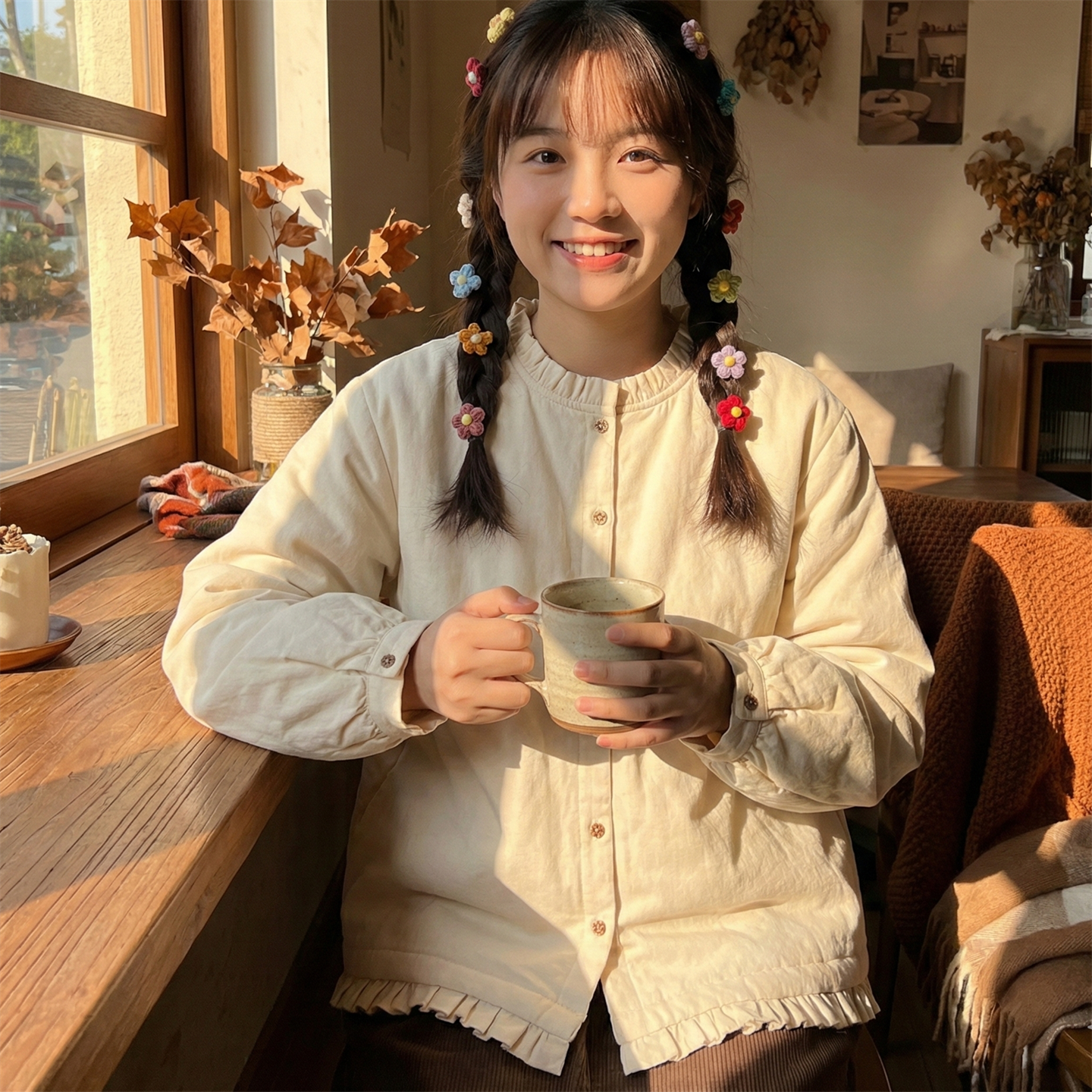 日系软妹木耳边小立领夹棉衬衫女加厚保暖甜美荷叶边拼接宽松上衣,女装/女士精品,衬衫,淘宝优惠券,粉丝福利购,淘宝优惠卷