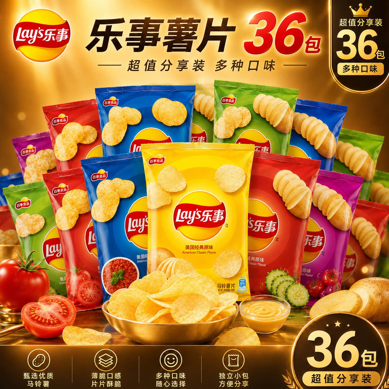 【官方正品】乐事原切薯片原味40g包独立包装薄脆爽口香脆零食