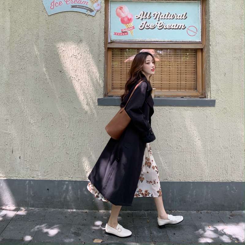 New Korean Vintage long trench coat