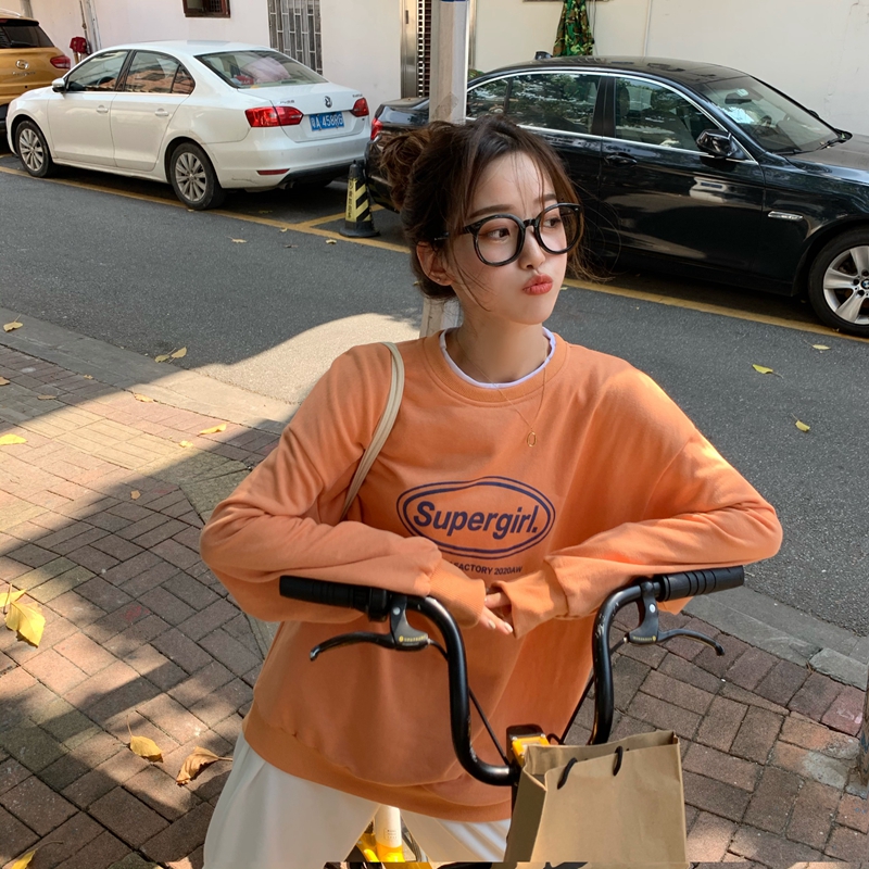 2020 new Korean version of INS academy style letter print loose and versatile hoodless two piece sweater