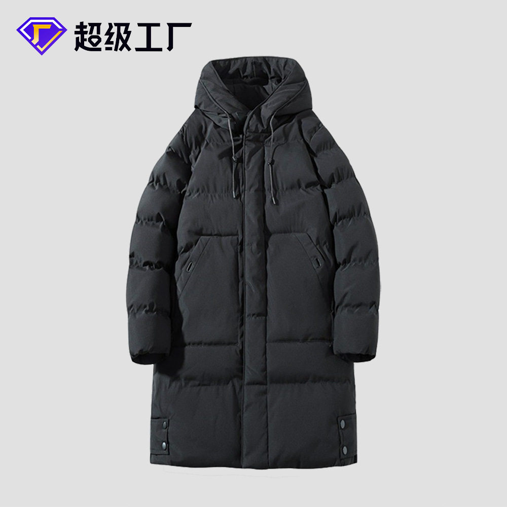 跨境定制中长款棉服男款冬季新款宽松连帽棉袄加厚羽绒棉衣外套男