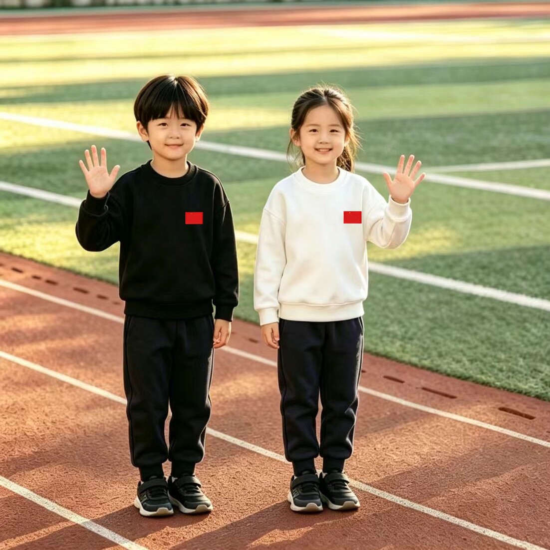 儿童黑色卫衣小学生幼儿园运动会服装男童女童宝宝薄款白色上衣