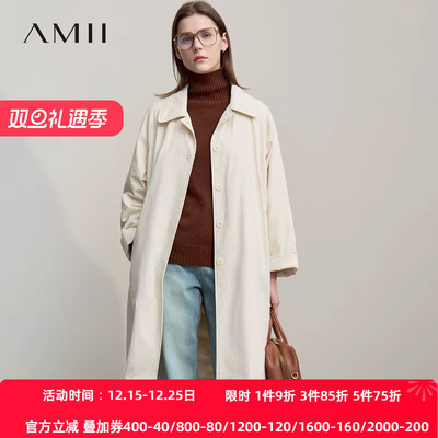 Amii【厚款羽绒服】25冬极简风商务通勤加厚保暖风衣羽绒服外套女