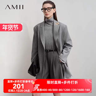 Amii2025秋新款男友风超宽松中长小落肩斜纹大廓形西装外套女