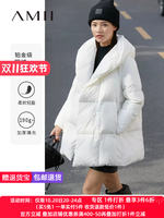 Amii Minimalist white duck down hooded down jacket for women 2026 Winter New style loose warm bread jacket magnetic buckle coat thumbnail 6
