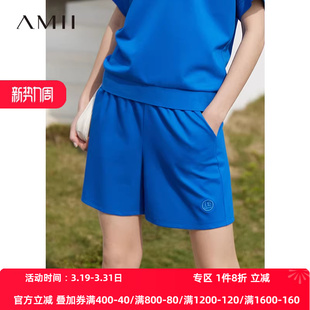 女 饰短裤 Amii2026春新款 休闲运动风斜纹针织宽松橡筋腰绣花装