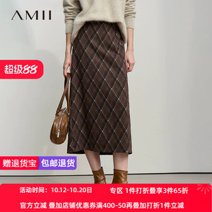 Amii【厚款磨毛】26秋冬复古英伦风厚款磨毛格纹半身裙秋冬裙子