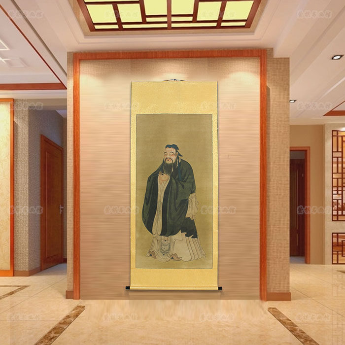 孔子人物画像卷轴画  孔夫子挂像儒家文化礼品 至圣先师古典挂画
