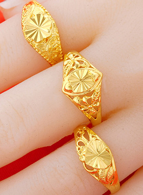 开口车花黄铜镀金轻奢女戒 镀24K金戒指 女 越南沙金女士仿金戒指