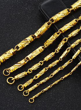 黄铜镀24K金实心六角竹节项链