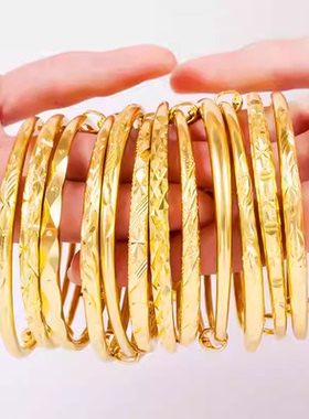 沙金手镯满天星女士高级感饰品仿黄金手镯久不掉色铜镯子仿真配饰